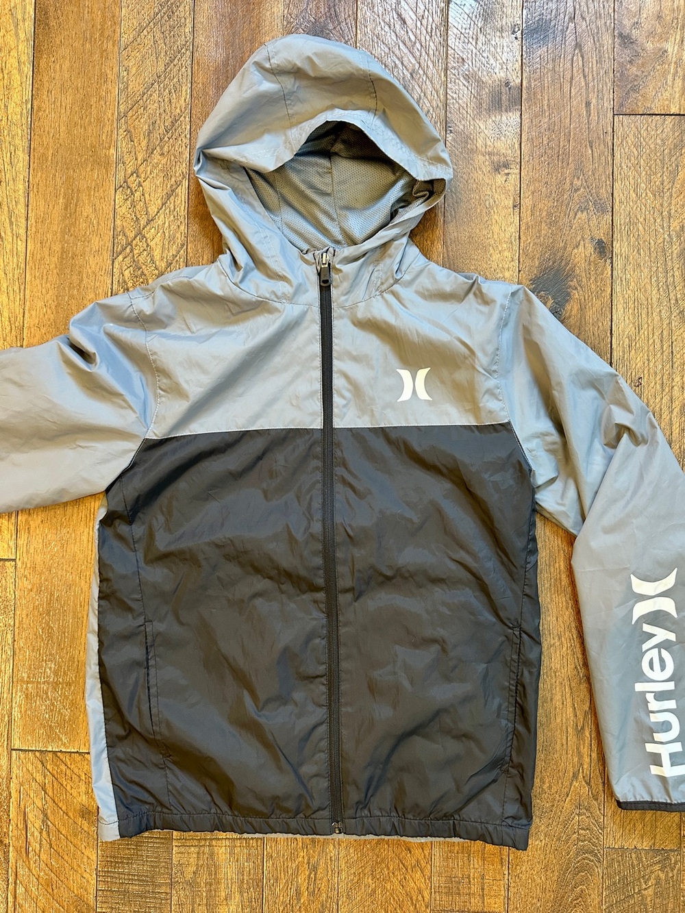 Hurley Kids Teena Two-Tone Gray and Black Hooded Rain Jacket